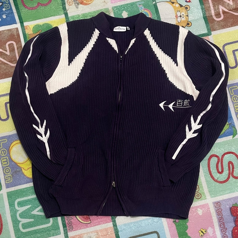STITCH SPRING Choso intarsia knit double zip sweater